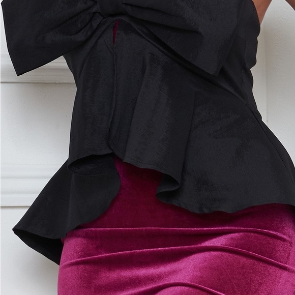 Black Magenta Satin Velvet Cocktail Mini Dress NWT - Picture 4 of 9